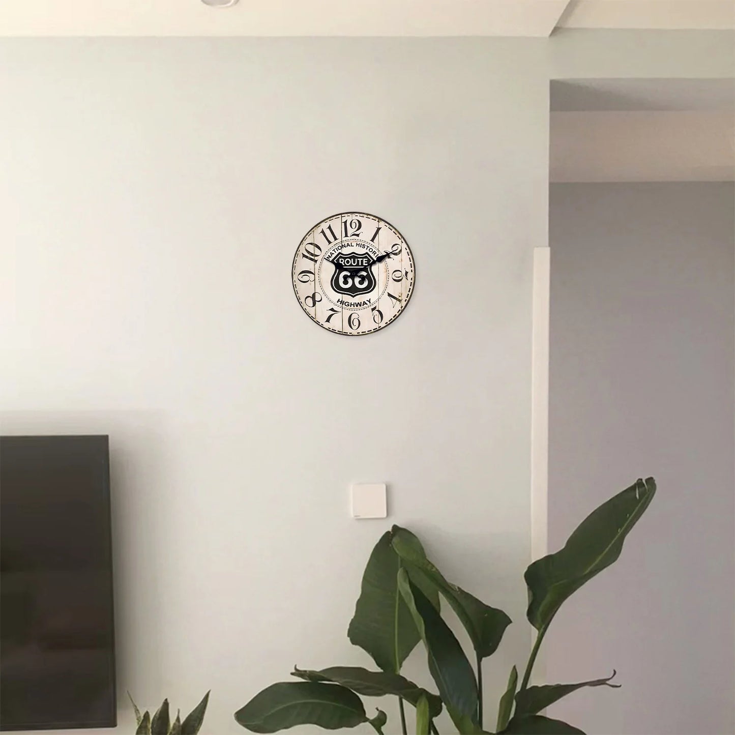 Horloge murale Route 66 style vintage - vue ensemble design bois retro