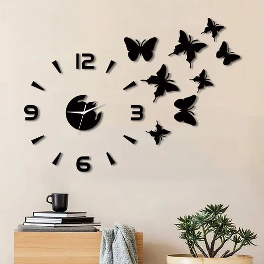 Horloge Murale DesignEffet Miroir Papillon DIY pour Intérieur