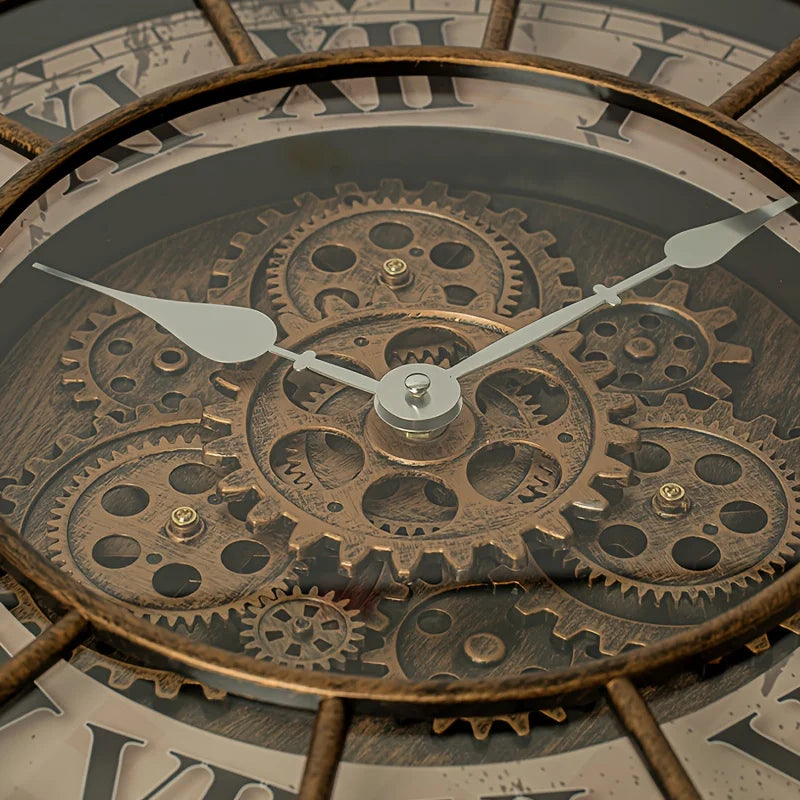 Horloge Murale IndustrielleEngrenages Réels et Chiffres Romains