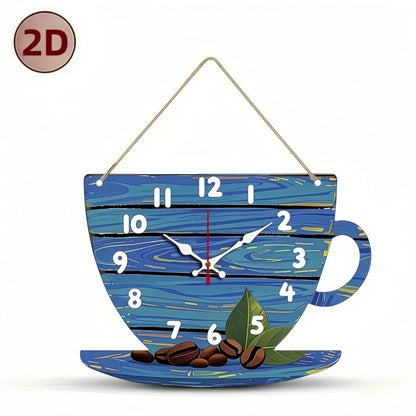 Horloge Murale Silencieuse  Bois Forme Tasse de Café