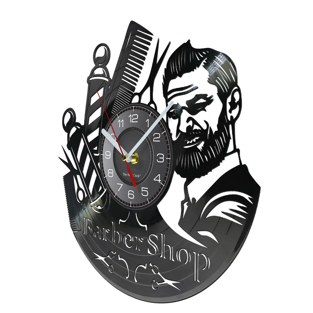 Horloge À Engrenage    Vinyle Design Style Barber Shop