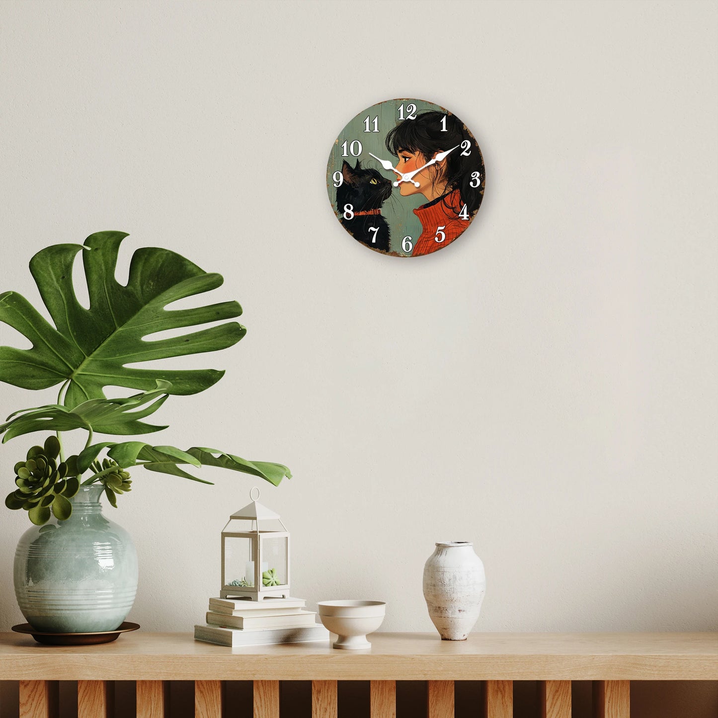 Horloge Chat Noir  Art Vintage