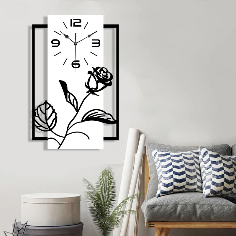 Horloge Murale SilencieuseStyle Art Moderne Motif Rose