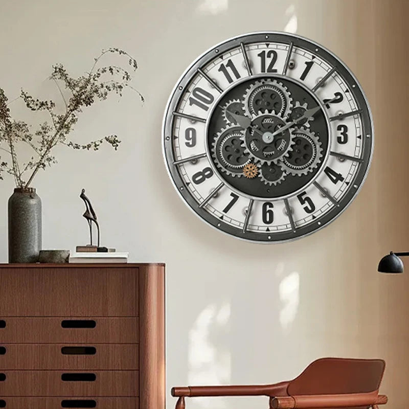 Horloge Murale IndustrielleEngrenages Réels et Chiffres Romains