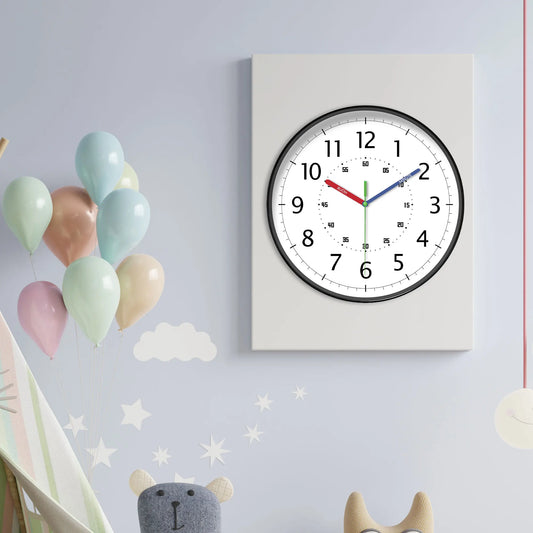Horloge Murale Minimaliste  Chiffres et Aiguilles Colorés