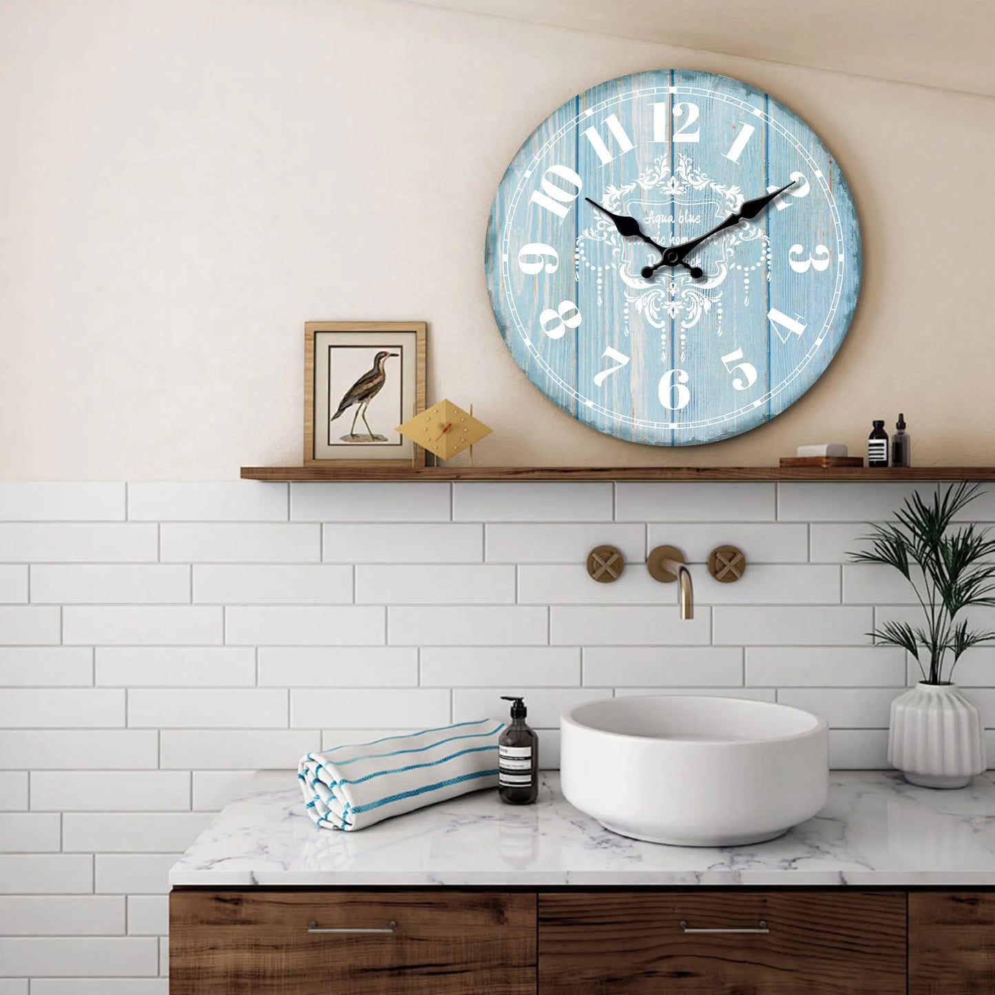 Horloge Murale Vintage Marine – Bois Rétro Bleu