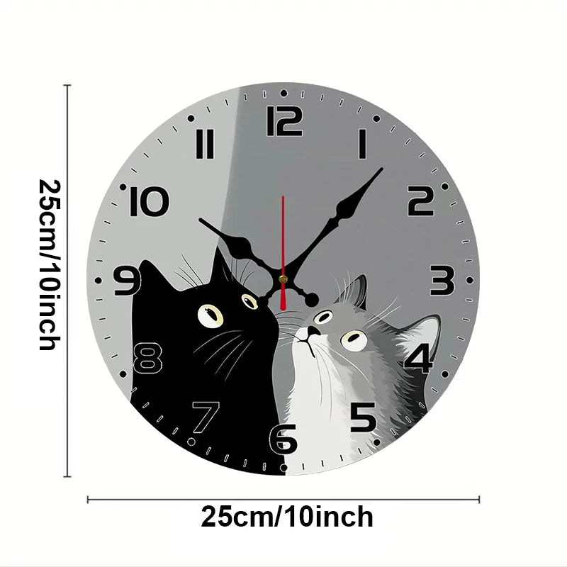 Horloge Murale SilencieuseChats Noir Et Blanc En Bois