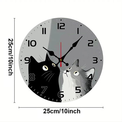 Horloge Murale SilencieuseChats Noir Et Blanc En Bois