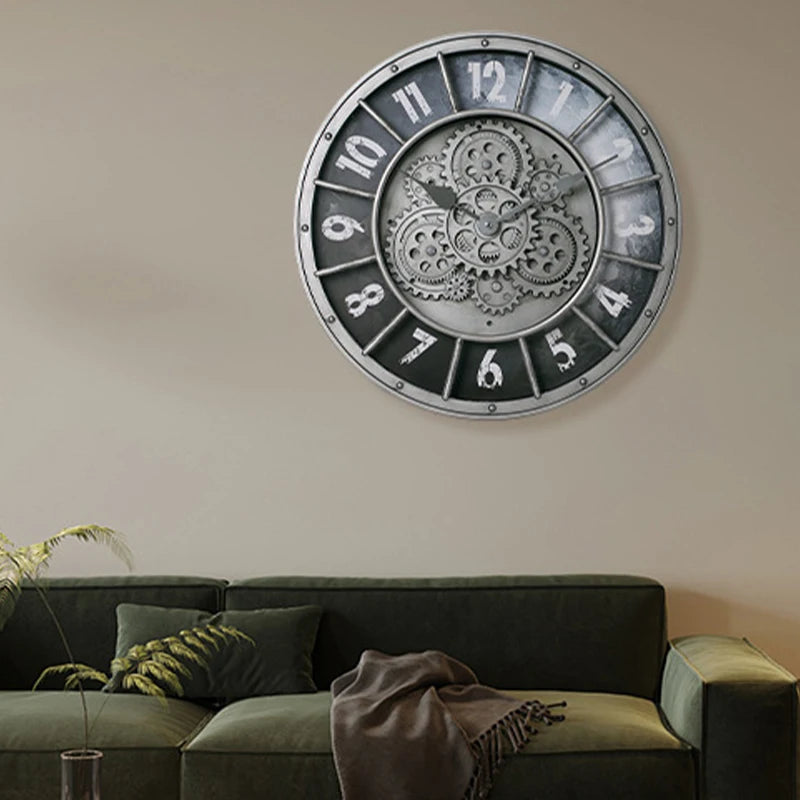Horloge Murale IndustrielleEngrenages Réels et Chiffres Romains