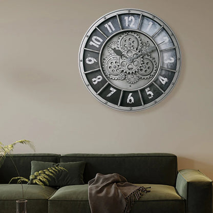 Horloge Murale IndustrielleEngrenages Réels et Chiffres Romains