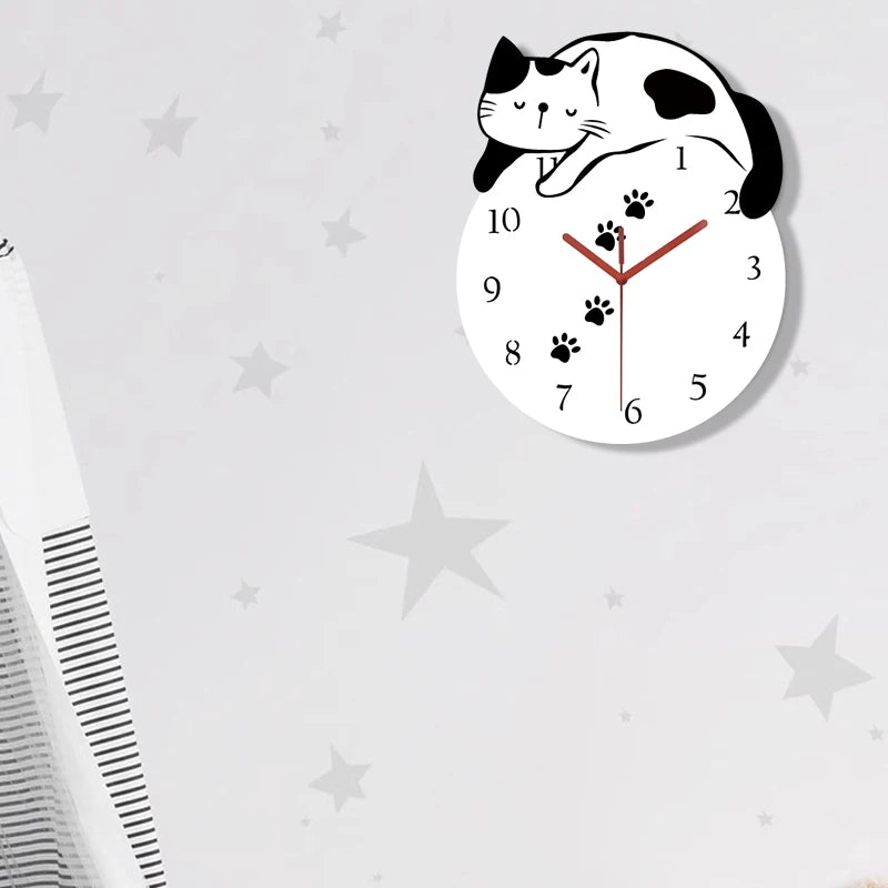 Horloge Murale Silencieuse  Chat Créatif Design Original et Mignon