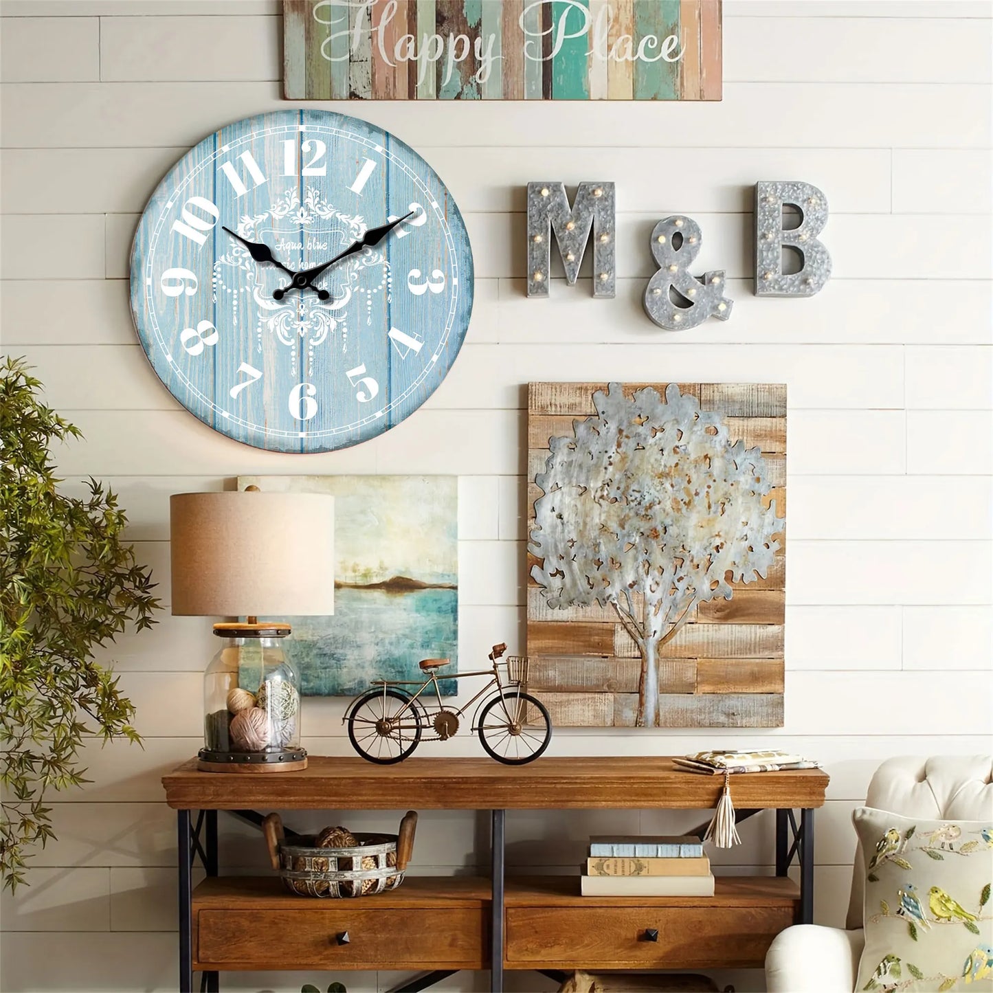 Horloge Murale Vintage Marine – Bois Rétro Bleu