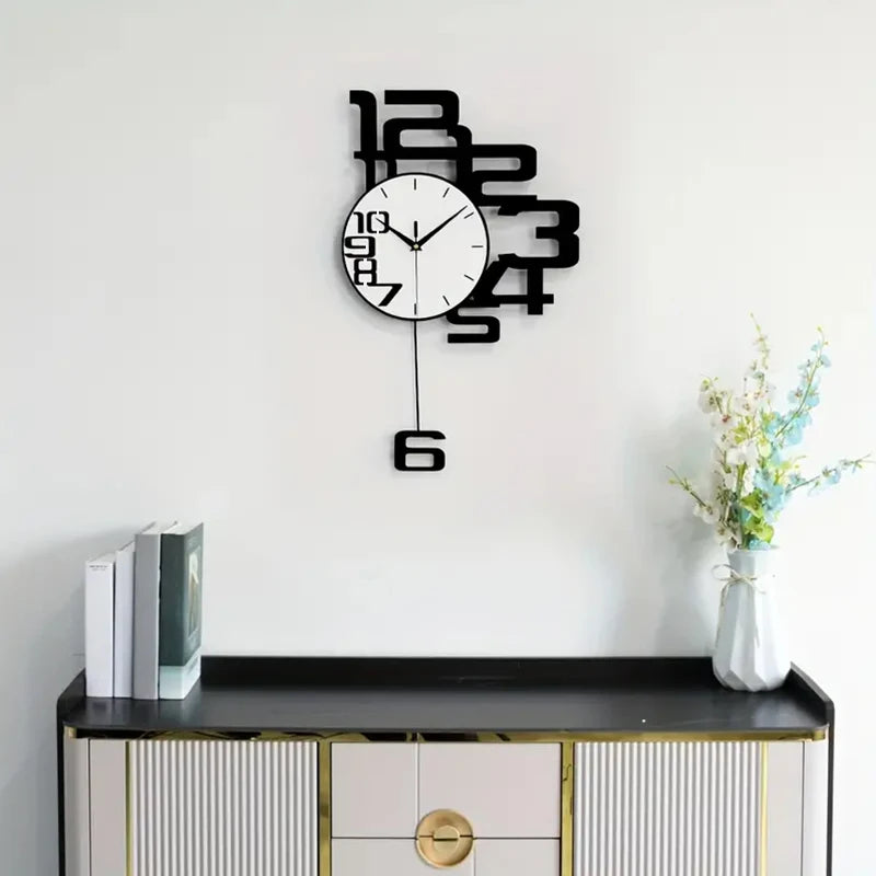 Horloge Murale SilencieuseDesign Créatif en Métal Noir