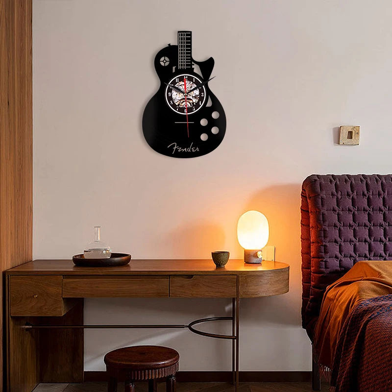 Horloge Murale OriginaleVinyle Forme Guitare