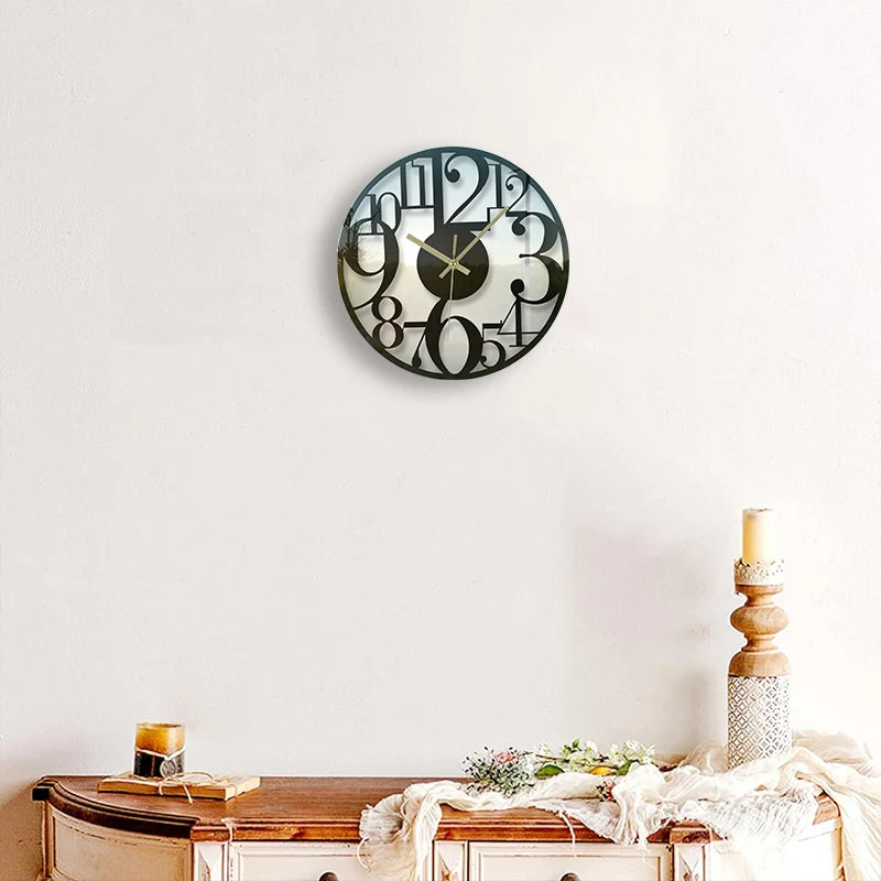 Horloge Murale SilencieuseVerre Rond Décoratif
