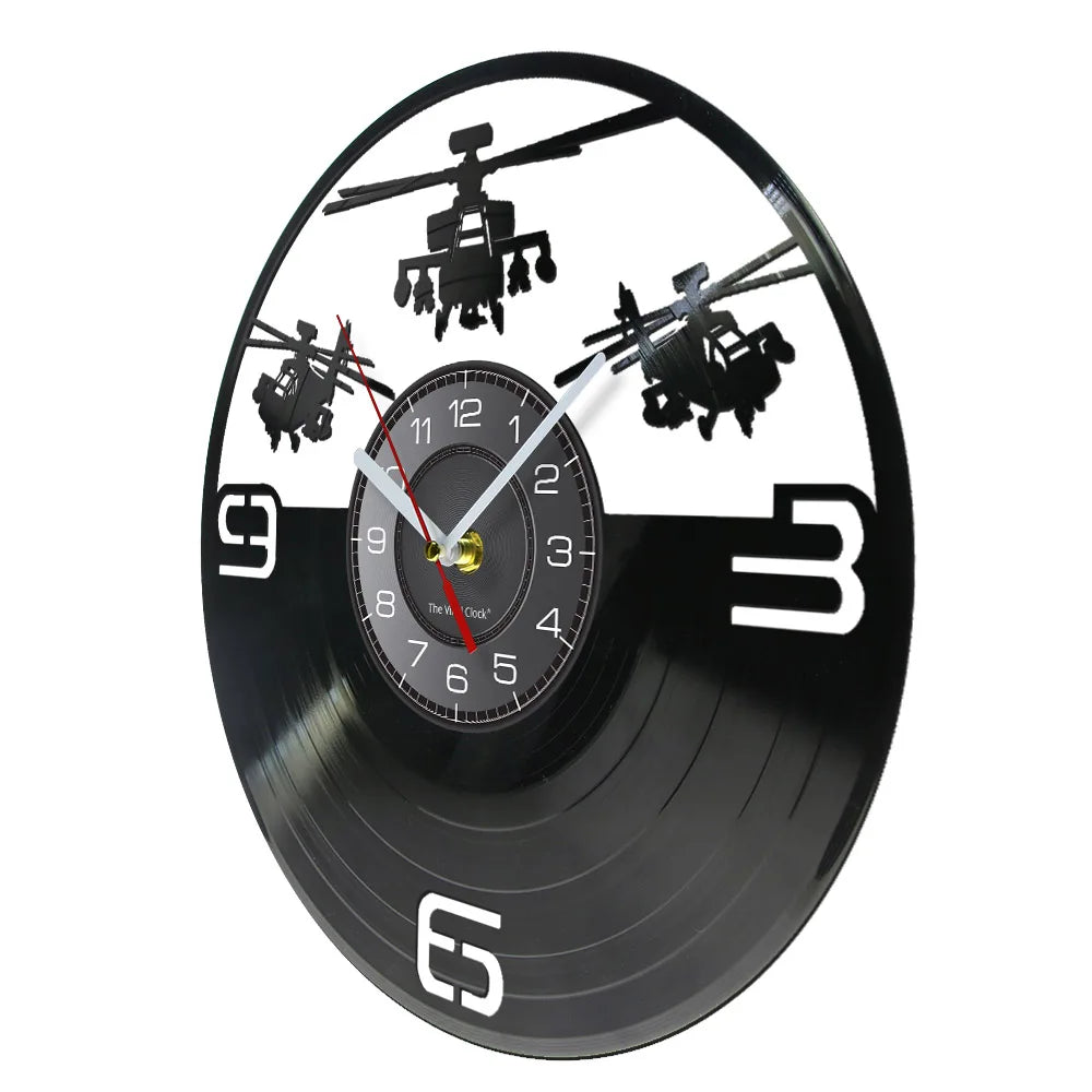 Horloge Murale LED Design  Hélicoptère 3D Vinyle Noir
