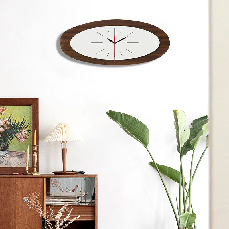 Horloge Murale BoisDesign Ovale Grain de Bois Style Moderne