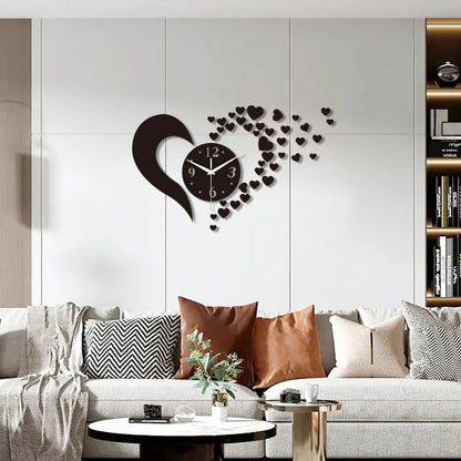 Horloge Coeur  Acrylique Miroir Sans Cadre Design Unique