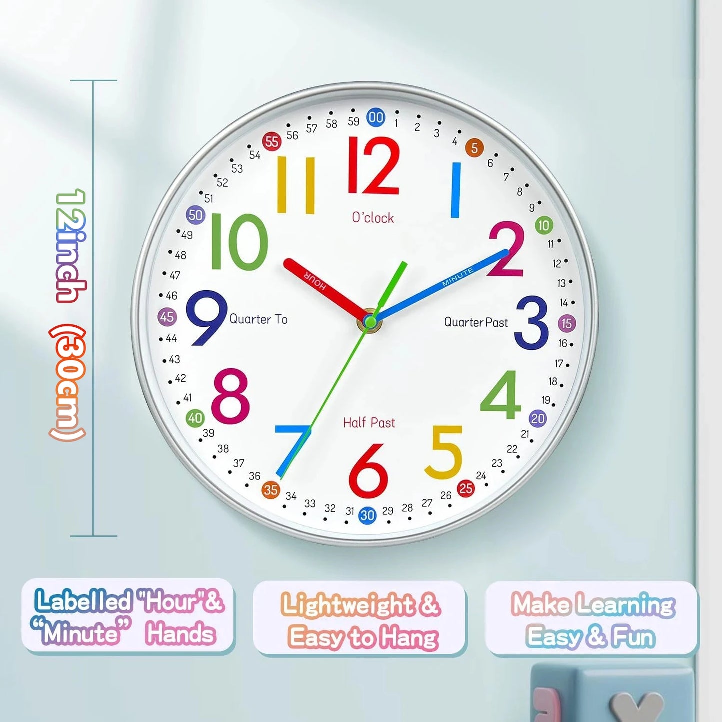 Horloge Murale SilencieuseDesign Enfant Quartz 30cm
