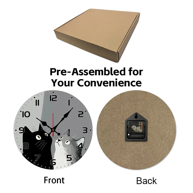 Horloge Murale SilencieuseChats Noir Et Blanc En Bois