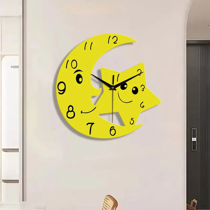 Horloge Murale OriginaleLune et Étoile en Métal Argenté