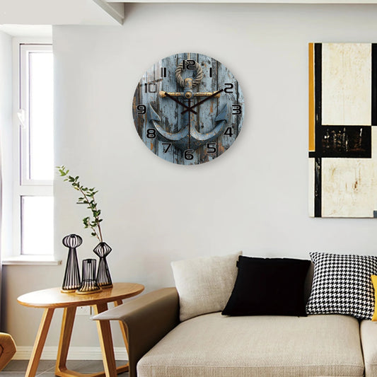 Horloge Murale Bois Rustique – Ancre Nautique Style Côtier