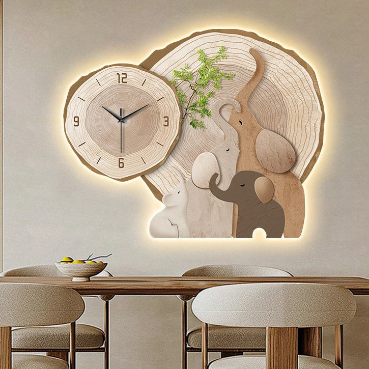 Horloge Murale Silencieuse  Éléphant LED Moderne Multi-Panel