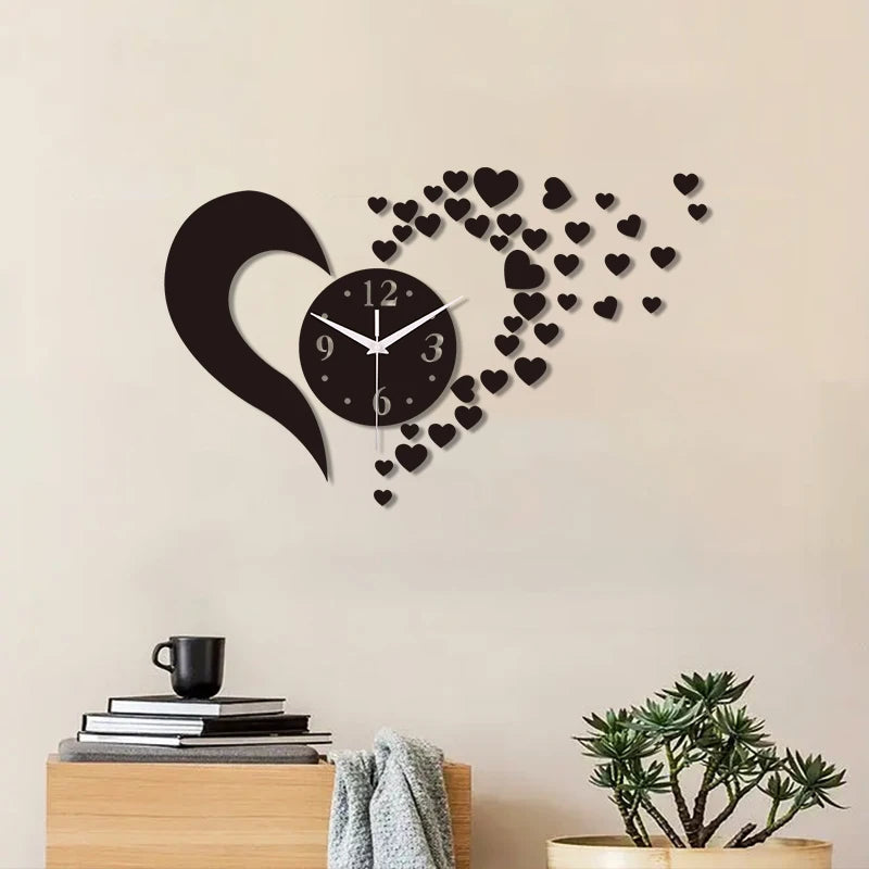Horloge Coeur  Acrylique Miroir Sans Cadre Design Unique