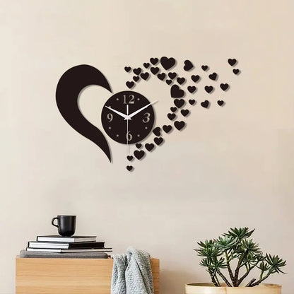 Horloge Coeur  Acrylique Miroir Sans Cadre Design Unique