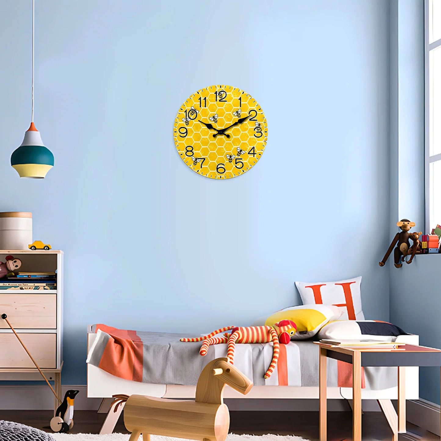 Horloge Murale Bois  Nid d'Abeille et Abeilles