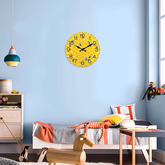 Horloge Murale Bois  Nid d'Abeille et Abeilles