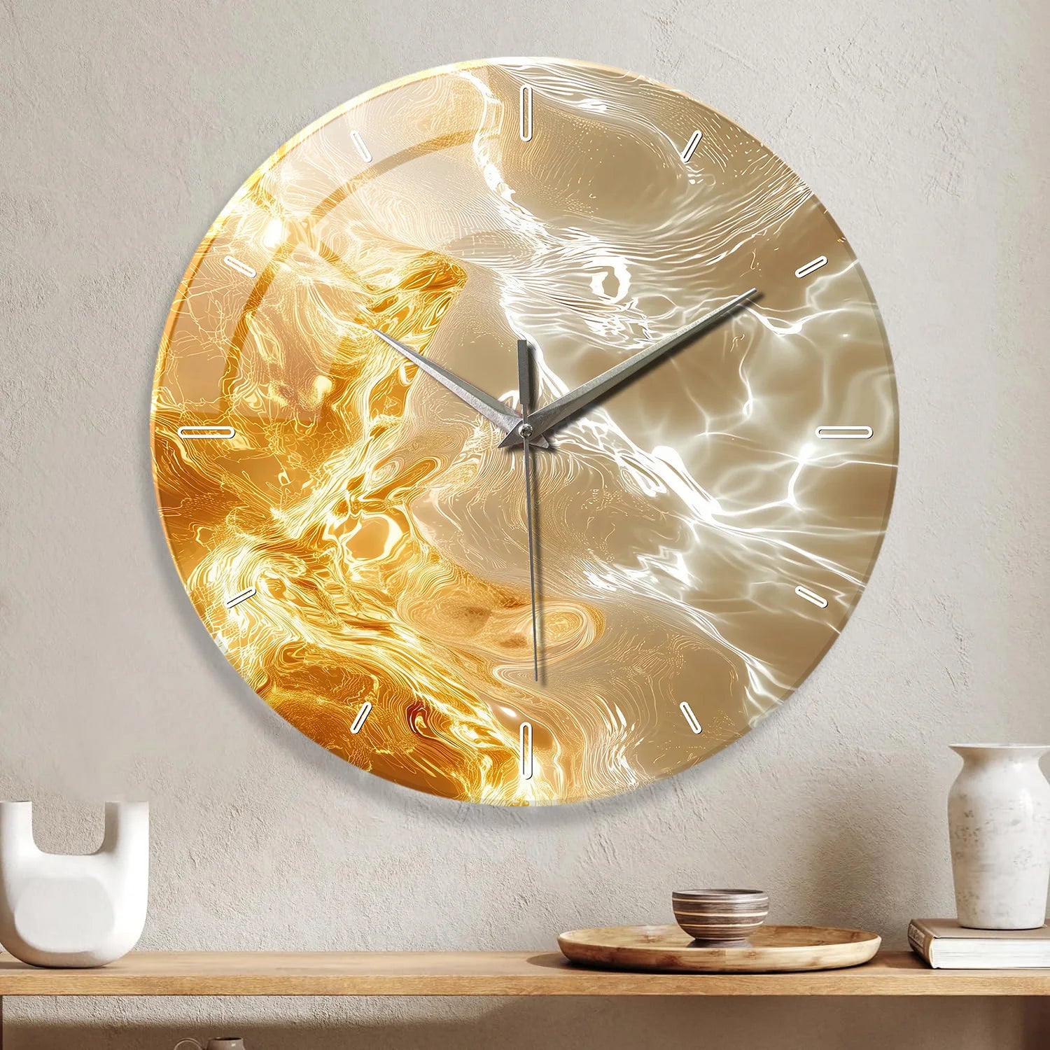 Horloge Murale Design  Art Abstrait Verre Trempé