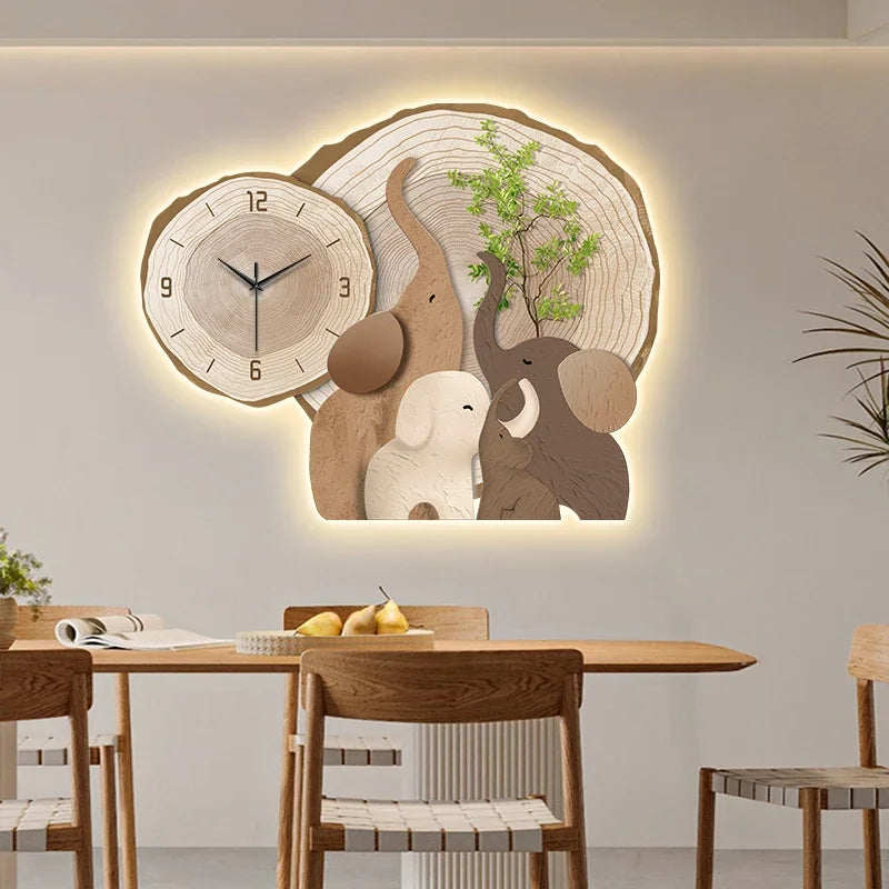 Horloge Murale Silencieuse  Éléphant LED Moderne Multi-Panel