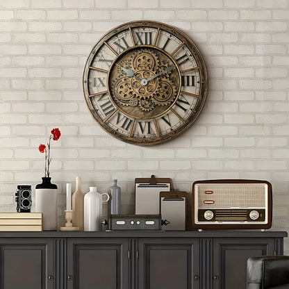 Horloge Murale IndustrielleEngrenages Réels et Chiffres Romains