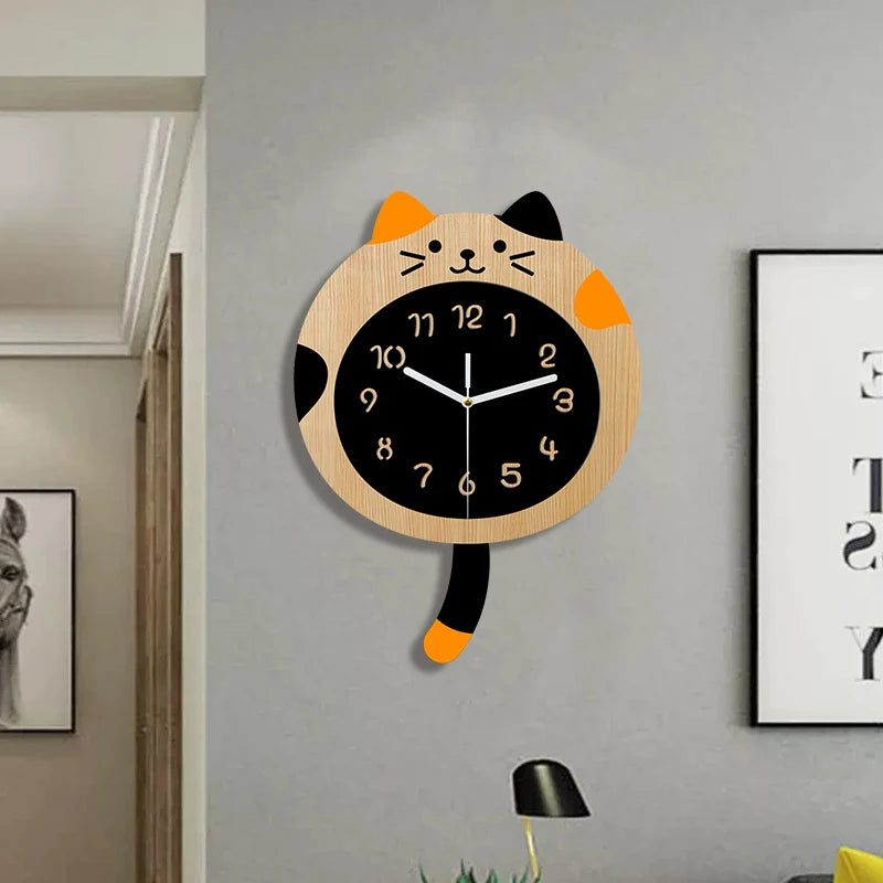 Horloge Murale Silencieuse  Chat Dessin Animé Moderne