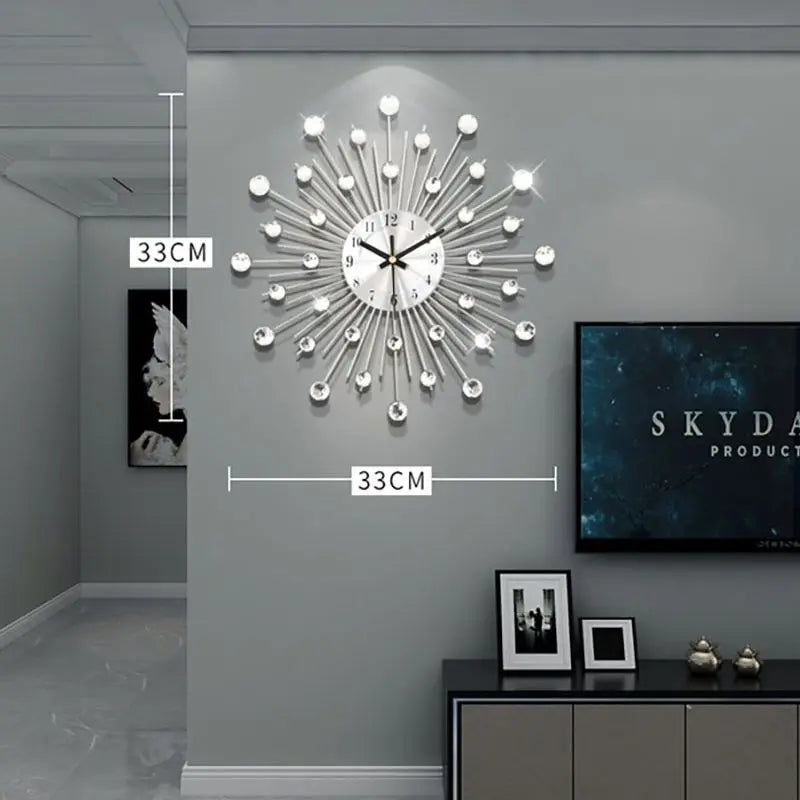 Horloge Murale Silencieuse  Métal Brossé avec Diamants