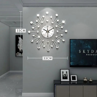 Horloge Murale Silencieuse  Métal Brossé avec Diamants