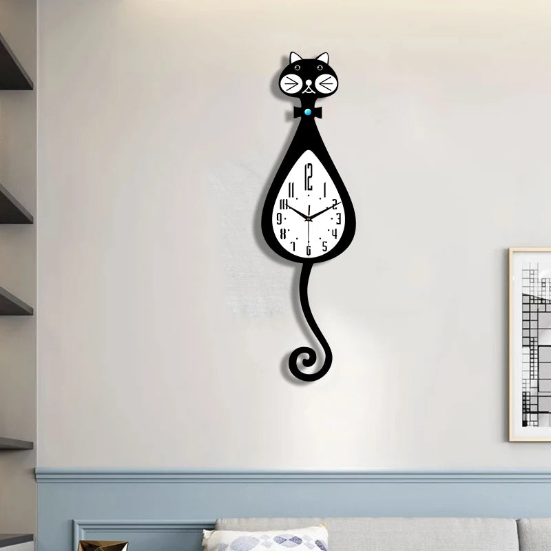 Horloge Chat  Queue Animée Silencieuse Design Intéressant