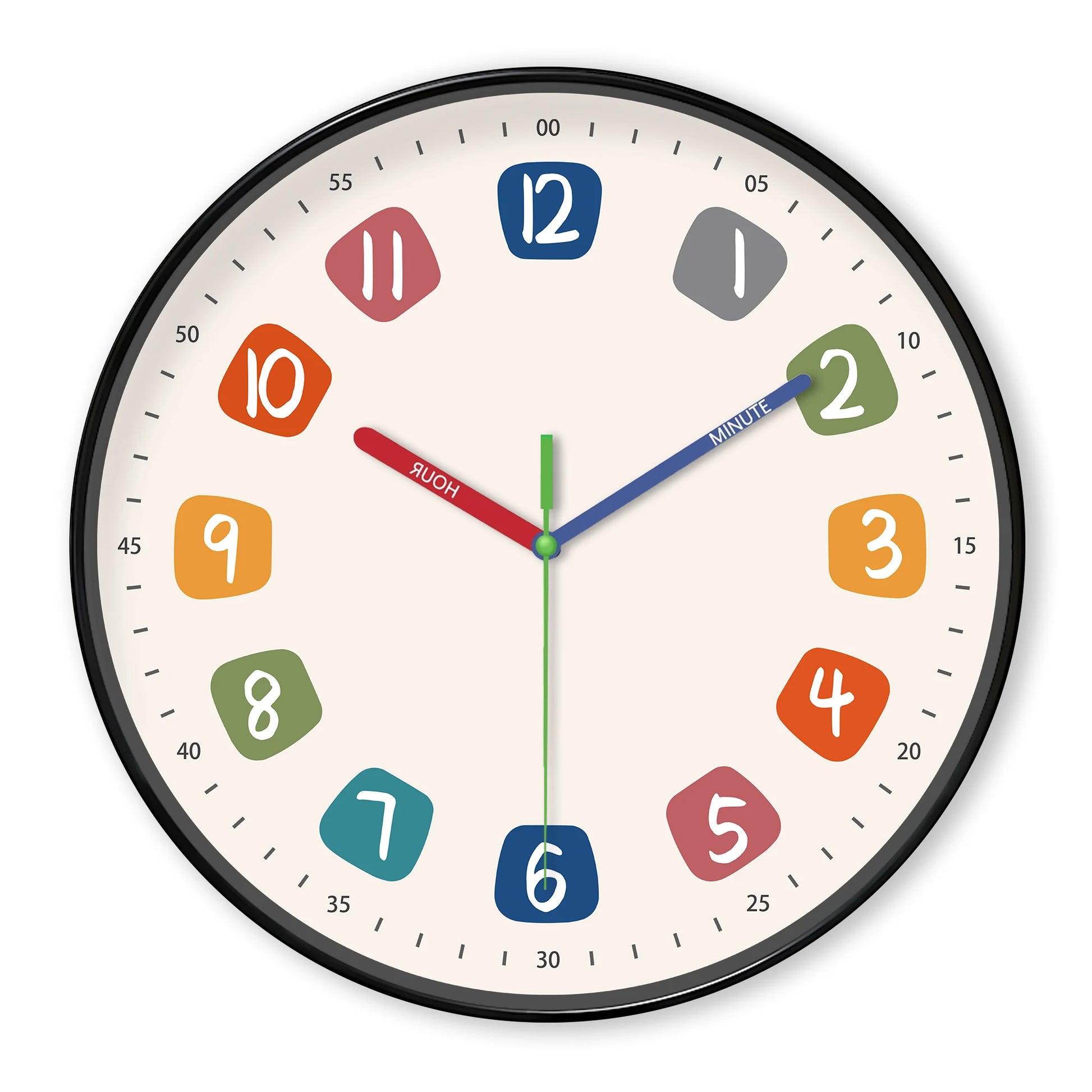 Horloge Enfant  Cadran et Aiguilles Colorés Moderne