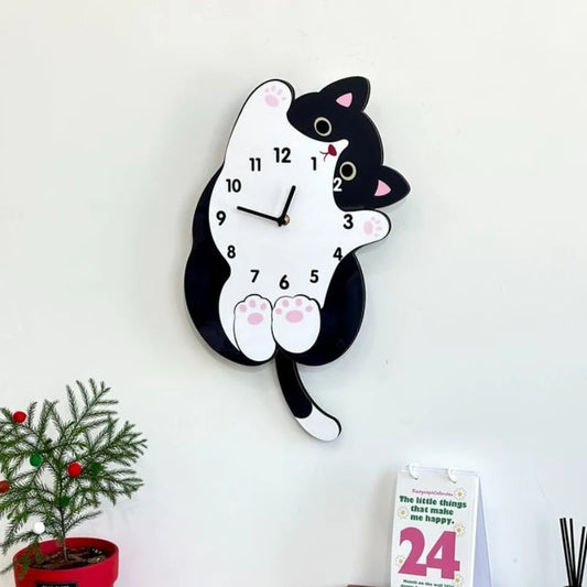 Horloge Chat  Concept Cartoon Silencieux Balancement de Queue