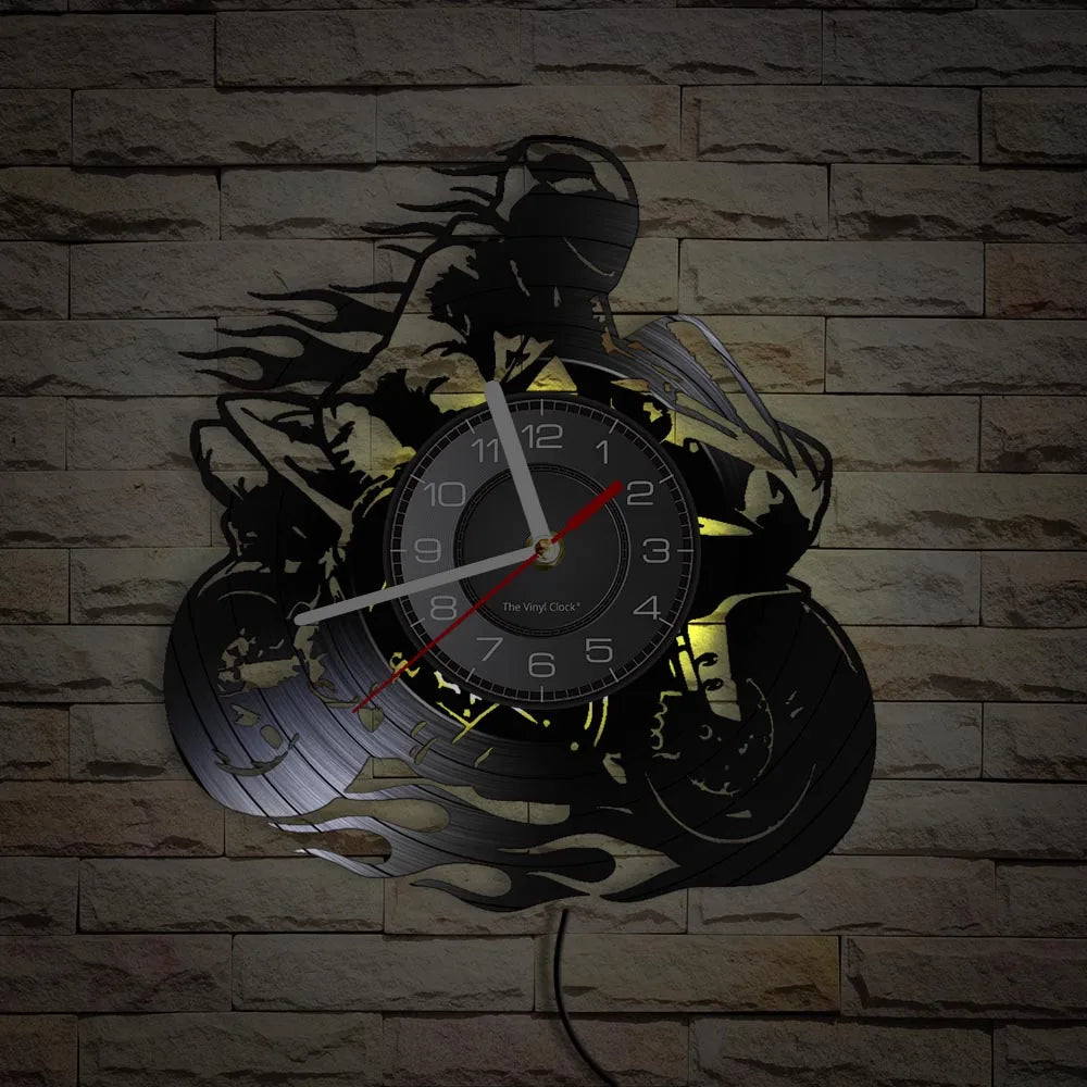 Horloge Murale IndustrielleVinyle Design Moto Extrême Freestyle