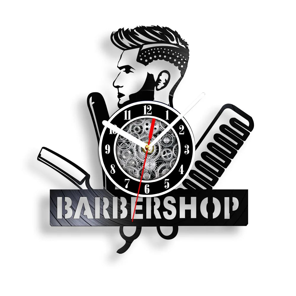 Horloge À Engrenage    Vinyle Design Style Barber Shop