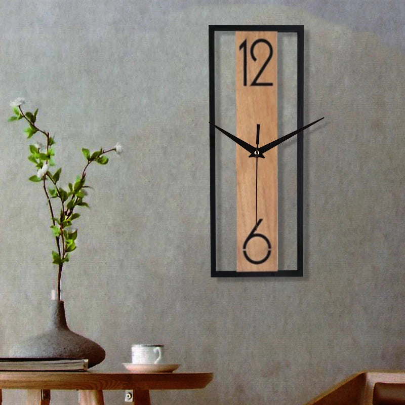 Horloge Murale Silencieuse  Rectangle Grain de Bois