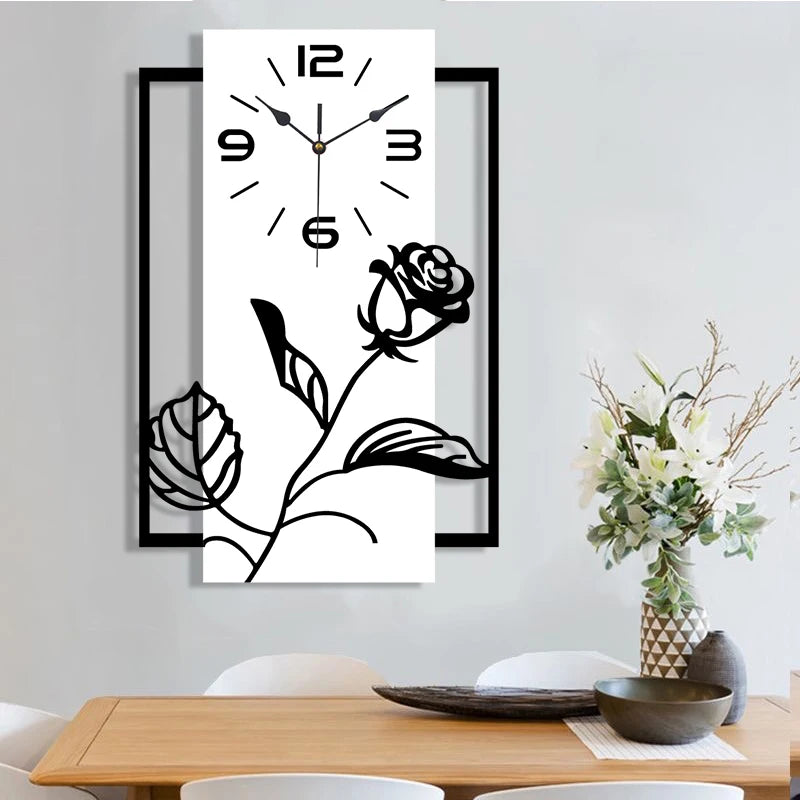 Horloge Murale SilencieuseStyle Art Moderne Motif Rose
