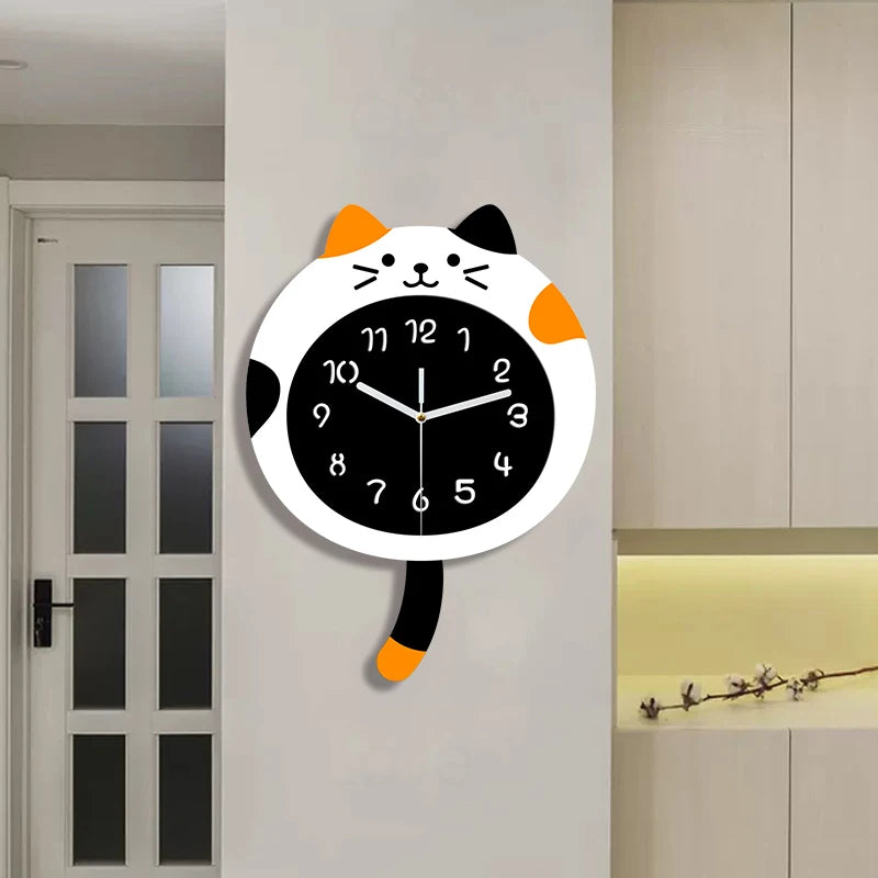 Horloge Murale Silencieuse  Chat Dessin Animé Moderne