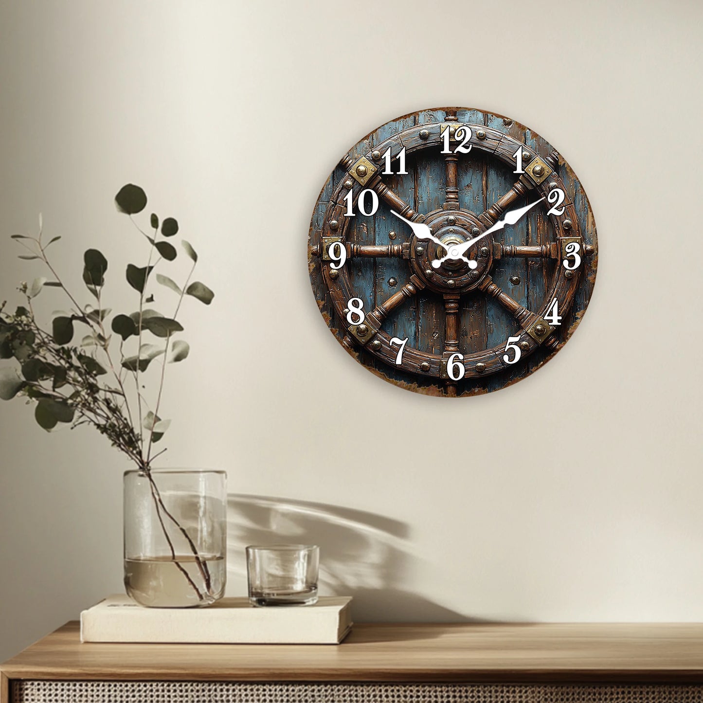Horloge Murale Vintage  Roue de Navire Déco Nautique