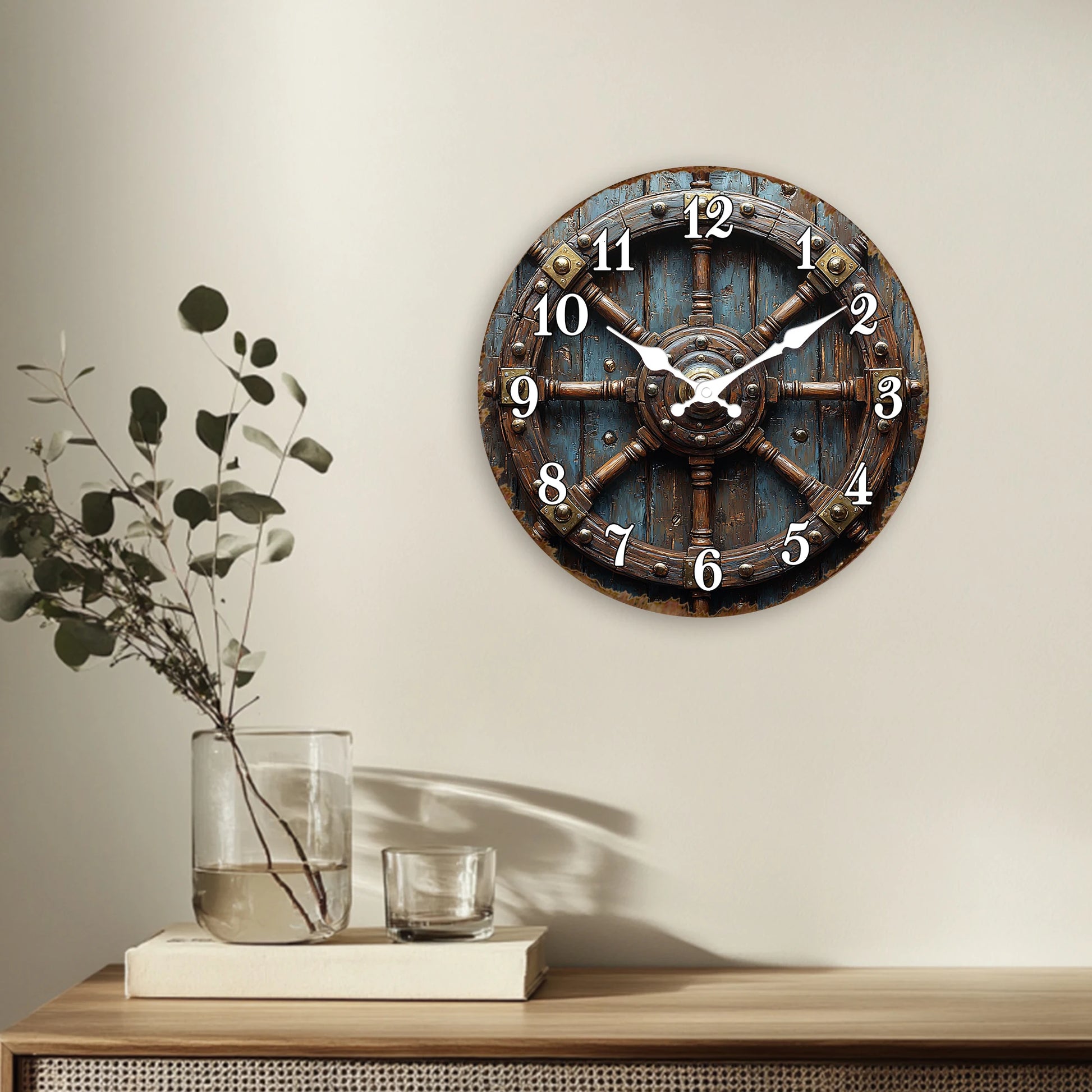 Horloge Murale Vintage  Roue de Navire Déco Nautique