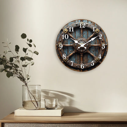 Horloge Murale Vintage  Roue de Navire Déco Nautique