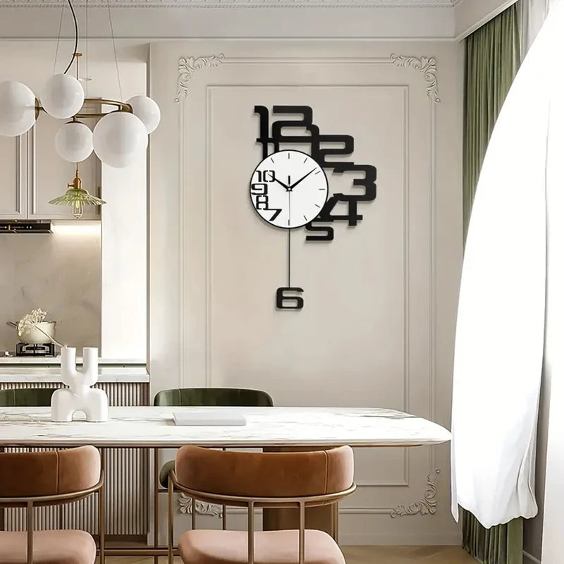 Horloge Murale SilencieuseDesign Créatif en Métal Noir