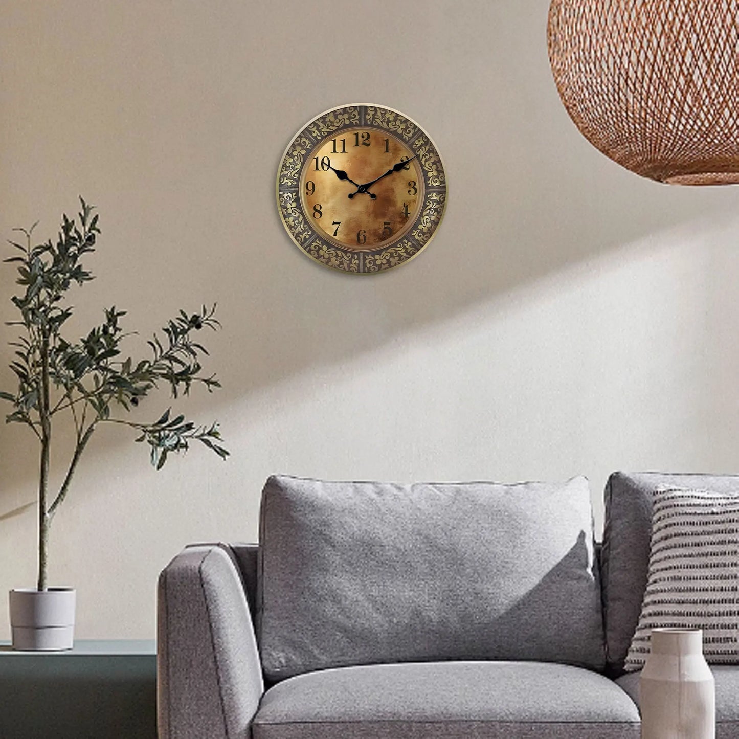 Horloge Murale Bois Motif Laiton Antique Design Moderne